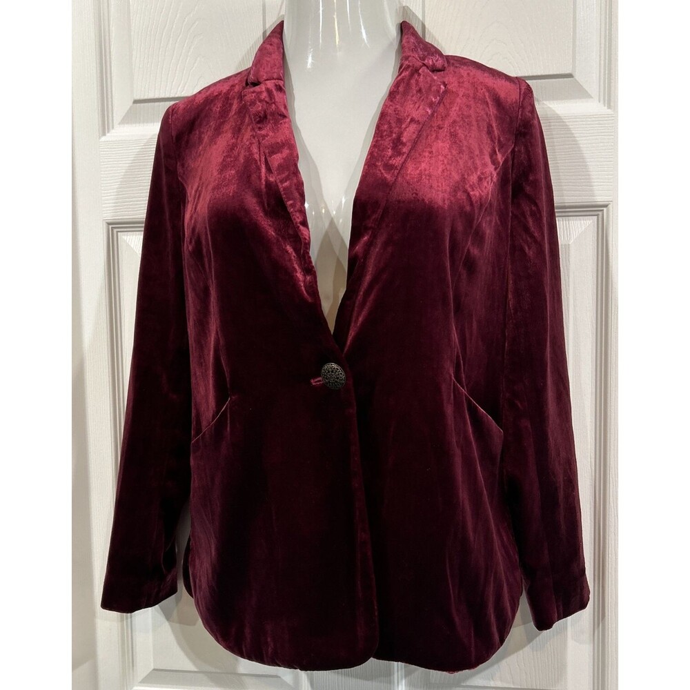 Chico’s 0 Women's S Burgundy Plush Velour Sophisticated Dressy Jacket Blazer